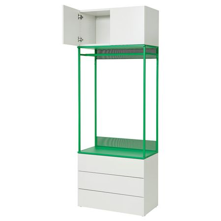 PLATSA Гардероб 2-дверный+3 ящика - белый/Fonnes зеленый 80x42x221 см
