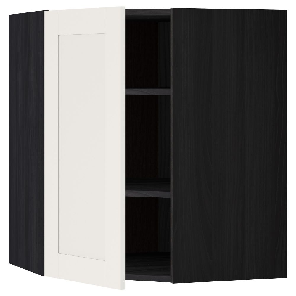 Угловой навесной шкаф с полками МЕТОД, черный, Сэведаль белый - схема-чертеж с размерами