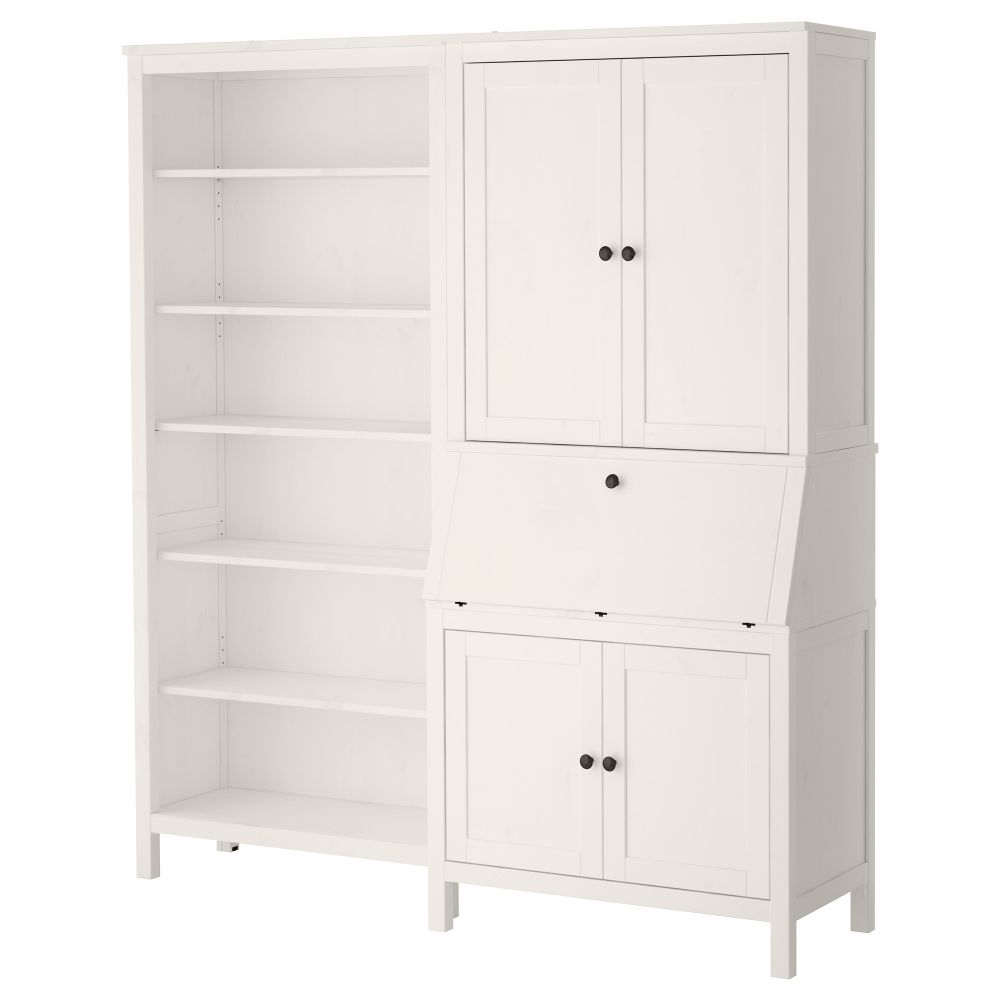 Бюро с дополнительным модулем + стеллаж ХЕМНЭС, белая морилка (179x197 см) - фото 1