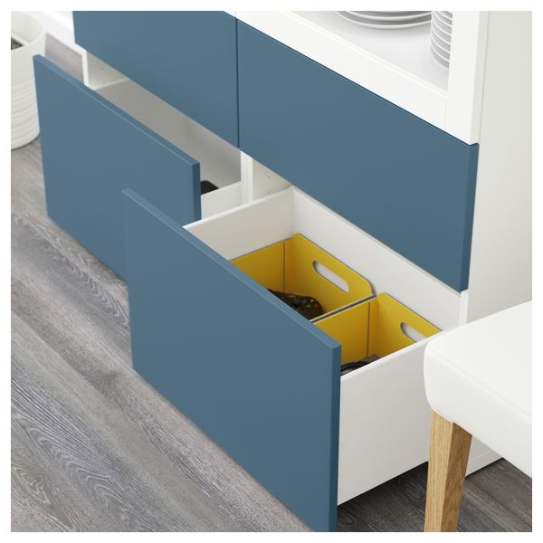 Комбинация для хранения со стеклянными дверцами БЕСТО, белый Вальвикен, темно-синий прозрачное стекло (120x40x128 см) - схема-чертеж с размерами