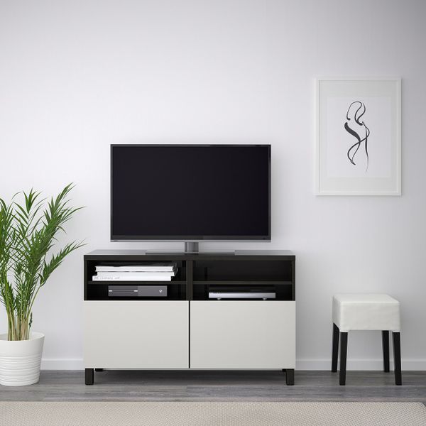 Тумба под ТВ, с дверцами, черно-коричневый/Лаппвик/стуббарп светло-серый 120x42x74 см IKEA БЕСТО 692.495.69 - фото 3