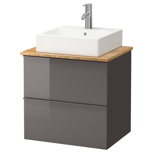 Шк п-раковину/столешн45x45/раковина ГОДМОРГОН/АЛДЕРН / ТОРНВИКЕН, глянцевый серый, бамбук (62x49x72 см) - схема-чертеж с размерами