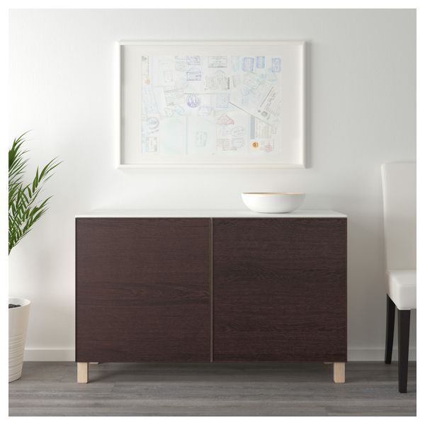 Комбинация для хранения с дверцами БЕСТО, под беленый дуб, Инвикен черно-коричневый (120x42x74 см) - схема-чертеж с размерами