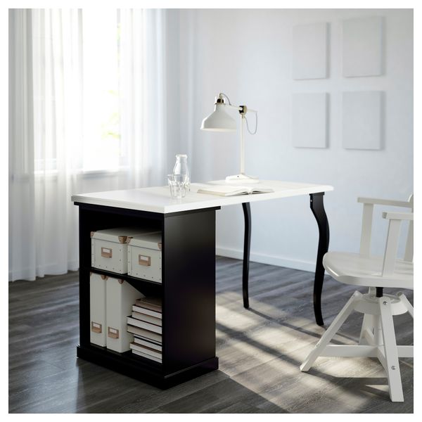 Стол и модуль для хранения КЛИМПЕН / ЛАЛЛЕ, белый, черный (120x60 см) - схема-чертеж с размерами