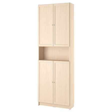 Стеллаж с дверцами, дополнительным. модулем, под березу, 80x30x237 см IKEA BILLY БИЛЛИ, OXBERG ОКСБЕРГ 694.833.69