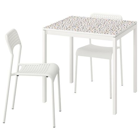 Стол и 2 стула, мозаичный орнамент белый/белый 75x75 см IKEA MELLTORP МЕЛЬТОРП / ADDE АДДЕ 893.901.33