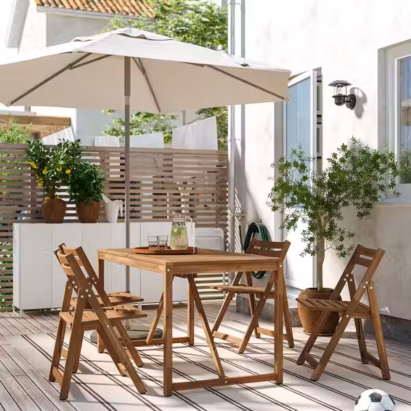 NÄMMARÖ Стол+4 складных стула, д/сада - светло-коричневая морилка 140 см - фото 2