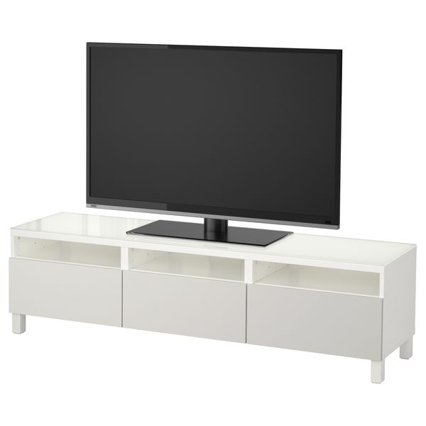 Тумба для ТВ с ящиками БЕСТО, белый, Лаппвикен светло-серый (180x40x48 см) - фото 1