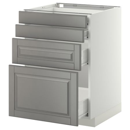 Напольный шкаф 4 фронтальных панели, 4 ящика МЕТОД / ФОРВАРА, белый, Будбин серый