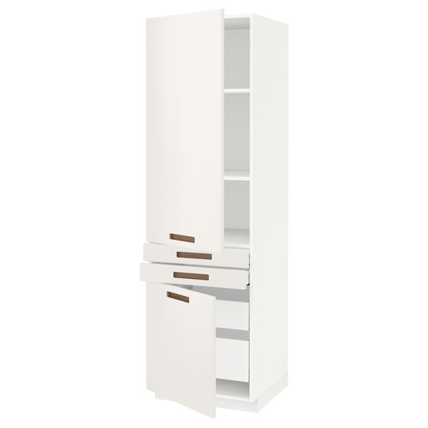 Высокий шкаф + полки, 4 ящик, 2 двери, 2 фронтальные МЕТОД / МАКСИМЕРА, белый, Мэрста белый (60x60x200 см) - схема-чертеж с размерами