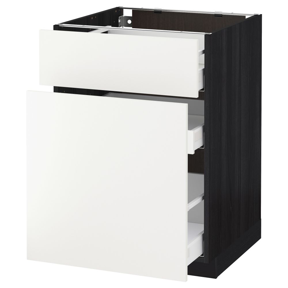 Напольный шкаф, выдвижной секцией, ящик МЕТОД / МАКСИМЕРА, черный, Хэггеби белый - схема-чертеж с размерами