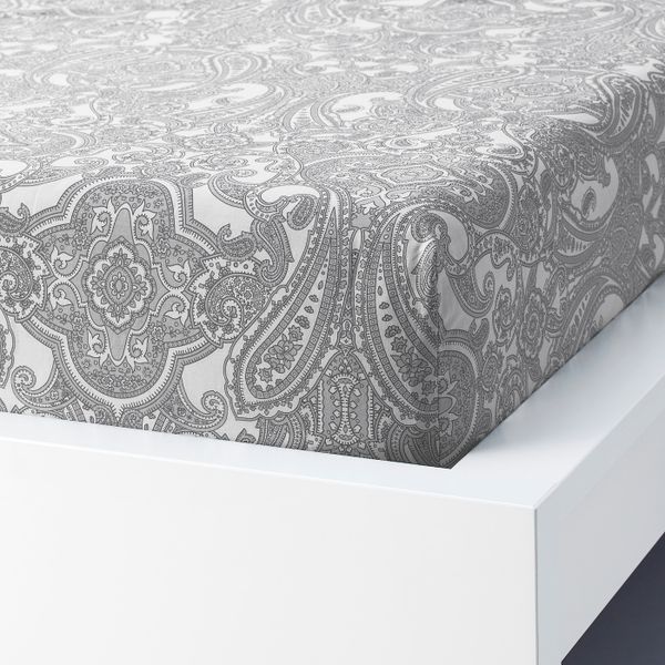 Простыня натяжная, белый, серый 180x200 см IKEA JÄTTEVALLMO ЙЭТТЕВАЛЛМО 604.365.94 - фото 2