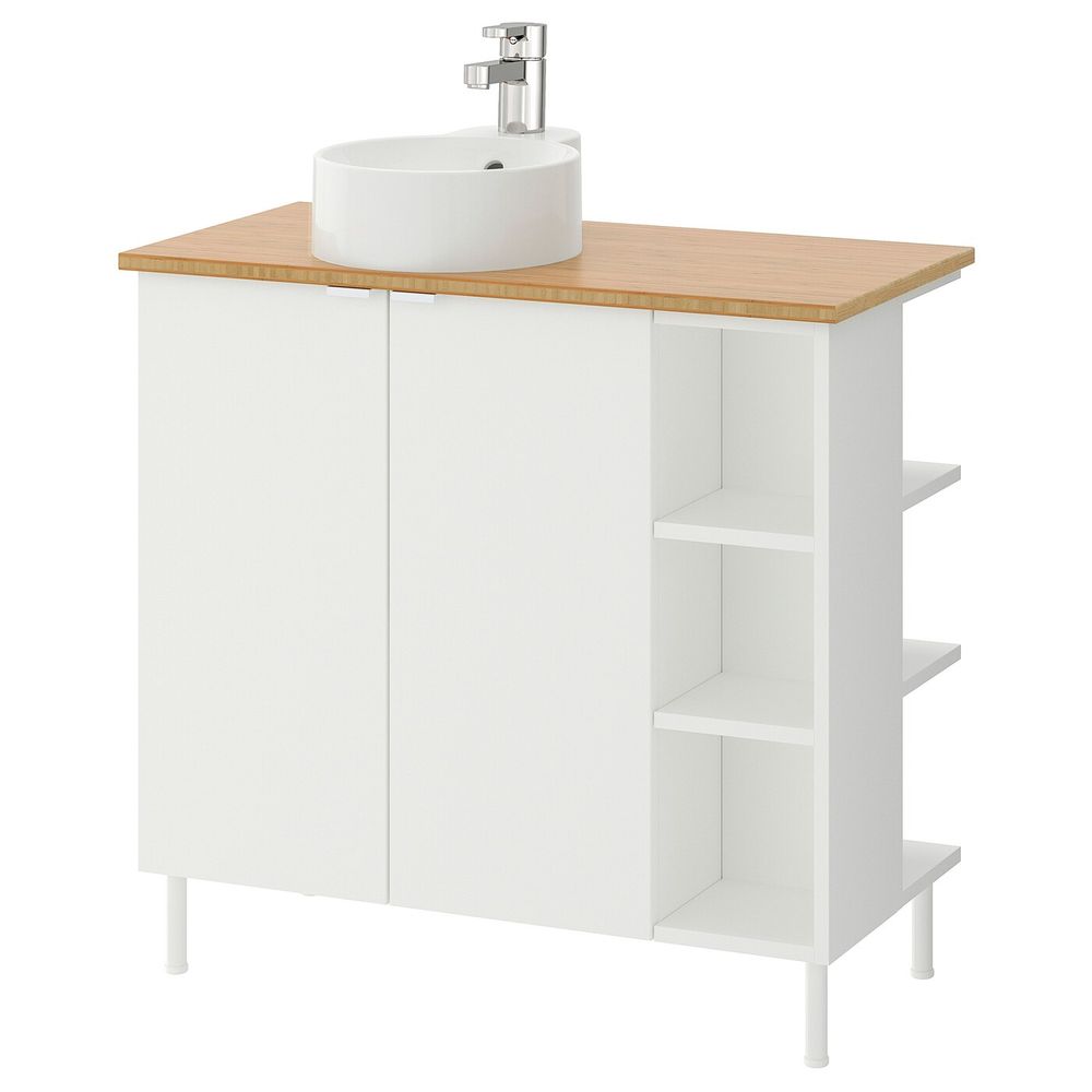 Шкаф под раковину с 2 дверцы, 2 открытыми полк, белый, бамбук ЭНСЕН смеситель 82x40x92 см IKEA ЛИЛЛОНГЕН/ВИСКАН / ГУТВИКЕН - фото 1