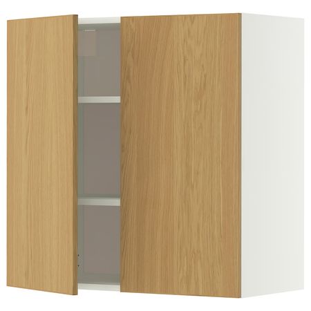 METOD Навесной шкаф с полками/2дверцы - белый/Sinarp дубовый шпон 80x80 см