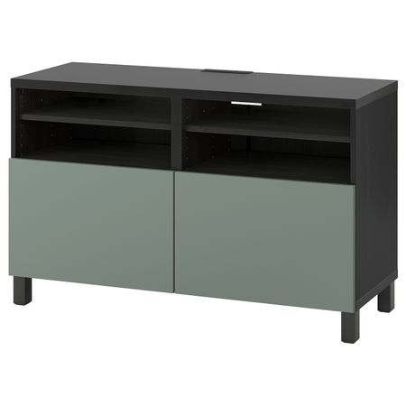 Тумба под ТВ, с дверцами, черно-коричневый/нотвикен/стуббарп серо-зеленый 120x42x74 см IKEA BESTÅ БЕСТО 992.990.58