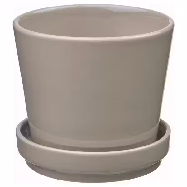 KLOTLÖNN КЛОТЛЁНН Горшок цветочный с поддоном - д/дома/улицы/серый/бежевый 9 см - фото 1