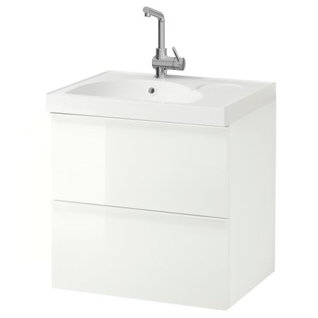 Шкаф для раковины с 2 ящиками ГОДМОРГОН / ЭДЕБОВИКЕН, глянцевый белый (60x49x64 см)