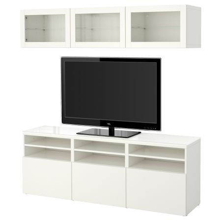 Шкаф для ТВ, комбинированный, стекляные дверцы БЕСТО, Лаппвикен, Синдвик белый прозрачное стекло (180x40x192 см)