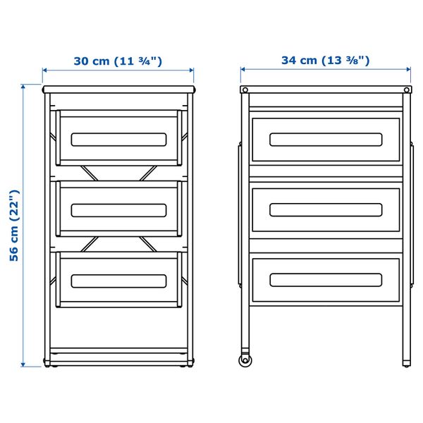 Тумба с ящиками, белый IKEA LENNART ЛЕННАРТ 003.849.46 - схема-чертеж с размерами
