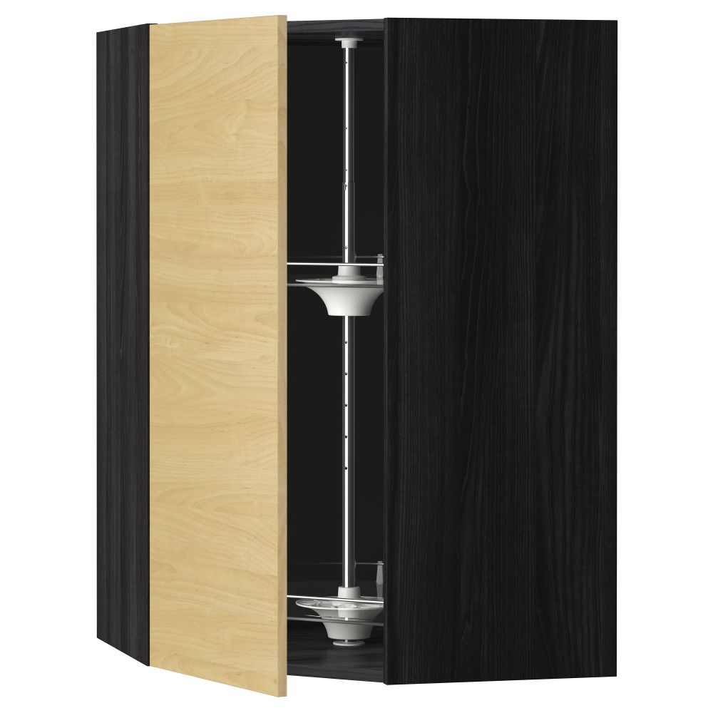 Угловой навесной шкаф с вращающейся секцией МЕТОД, черный, Тингсрид береза - схема-чертеж с размерами