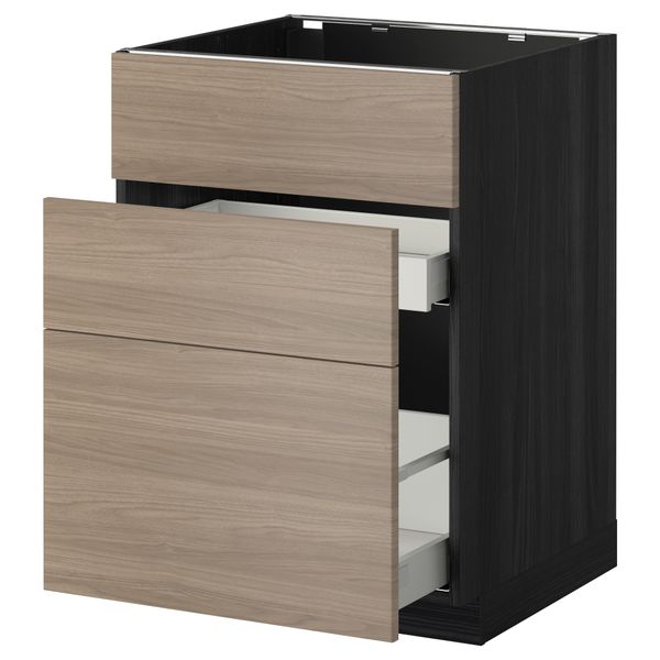 Напольный шкаф под мойку + 3 фронтальных панели, 2 ящика МЕТОД / МАКСИМЕРА, черный, Брокхульт светло-серый - схема-чертеж с размерами