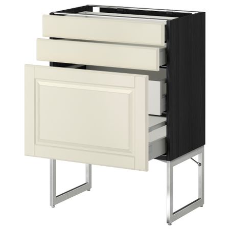 Напольный шкаф 3 фронтальных панели, 2 нижних, 2 средних ящика МЕТОД / МАКСИМЕРА, черный, Будбин белый с оттенком