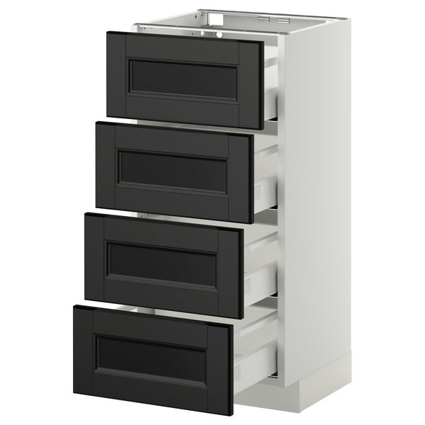 Напольный шкаф 4 фронтальных панели, 4 ящика МЕТОД / МАКСИМЕРА, белый, Лаксарби черно-коричневый - схема-чертеж с размерами