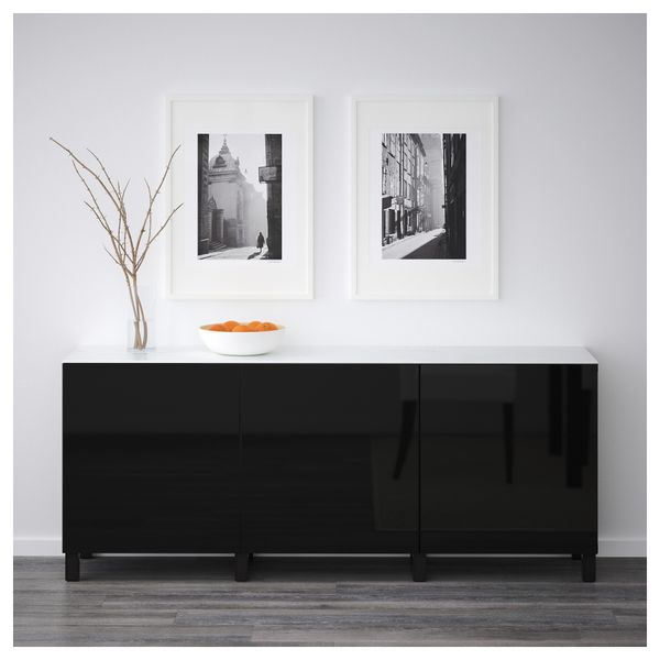 Комбинация для хранения с дверцами БЕСТО, черно-коричневый, Сельсвикен глянцевый/черный (180x42x74 см) - схема-чертеж с размерами