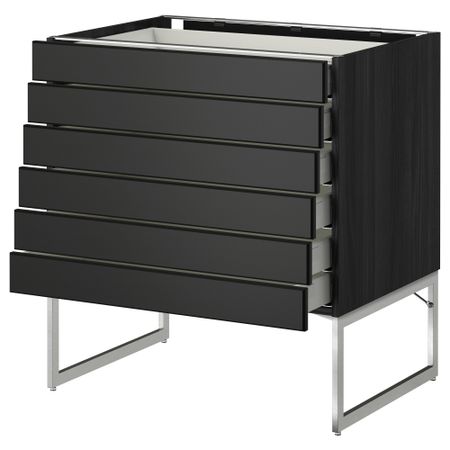 Напольный шкаф 6 фронтальных панелей, 6 нижних ящиков МЕТОД / МАКСИМЕРА, черный, Лаксарби черно-коричневый
