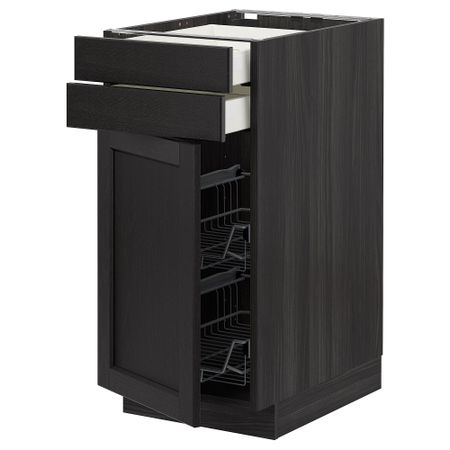 Напольный шкаф, дверца, 2 ящика, проволочных корзин МЕТОД / МАКСИМЕРА, черный, Лерхюттан черная морилка