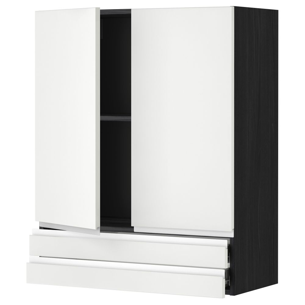 Навесной шкаф, 2 дверцы, 2 ящика МЕТОД / ФОРВАРА, черный, Нодста белый - фото 1