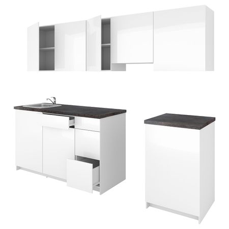 Кухня, глянцевый белый 280x61x220 см IKEA KNOXHULT КНОКСХУЛЬТ 194.006.68