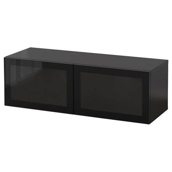 BESTÅ Комбинация настенных шкафов - черно-коричневый/Glassvik чёрный 120x42x38 см - фото 1
