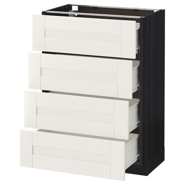 Напольный шкаф 4 фронтальных панели, 4 ящика МЕТОД / ФОРВАРА, черный, Сэведаль белый - схема-чертеж с размерами