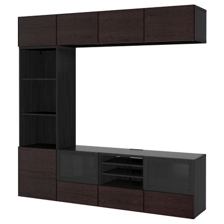 Шкаф для ТВ, комбинированный, стекляные дверцы БЕСТО, черно-коричневый Синдвик, Инвикен черно-коричневый прозрачное стекло