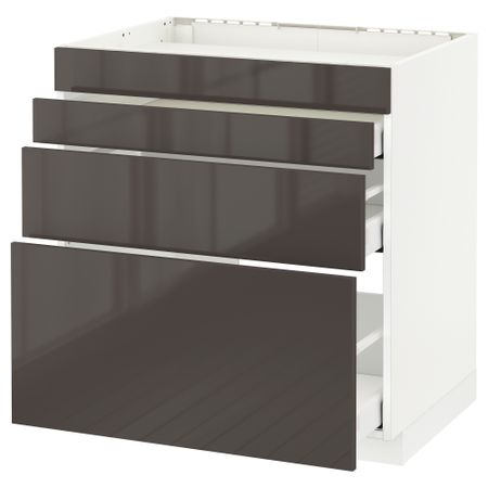 Напольный шкаф для духовки, 4фасада, 3 ящика МЕТОД / МАКСИМЕРА, белый, Рингульт серый