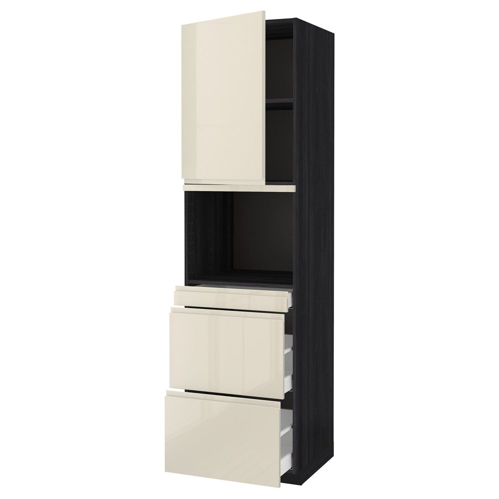 Высокий шкаф для СВЧ/дверца/3ящика, черный, Воксторп глянцевый светло-бежевый 60x60x220 см IKEA МЕТОД 692.392.02 - схема-чертеж с размерами