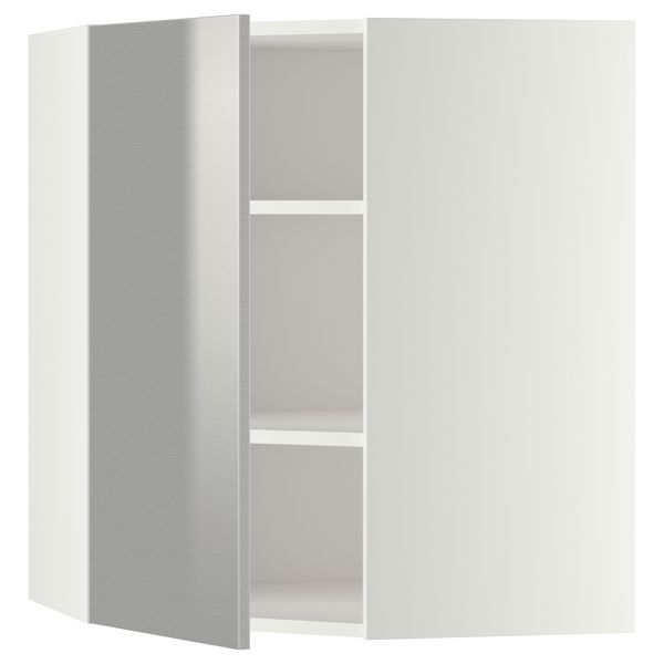 Угловой навесной шкаф с полками МЕТОД, белый, Гревста нержавеющ сталь - схема-чертеж с размерами
