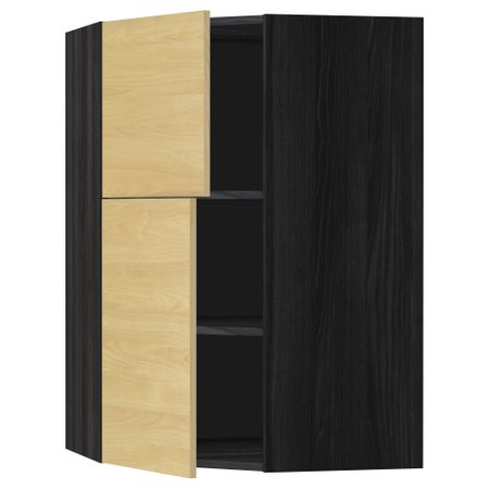 Угловой навесной шкаф + полки, 2 дверцы МЕТОД, черный, Тингсрид береза (68x100 см)