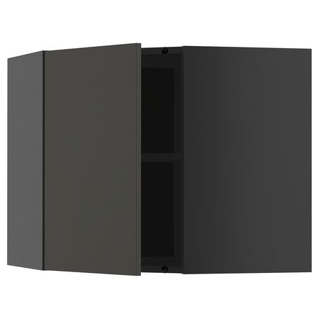 METOD Угловой навесной шкаф с полками - черно-серый/Nickebo матовый антрацит 68x60 см