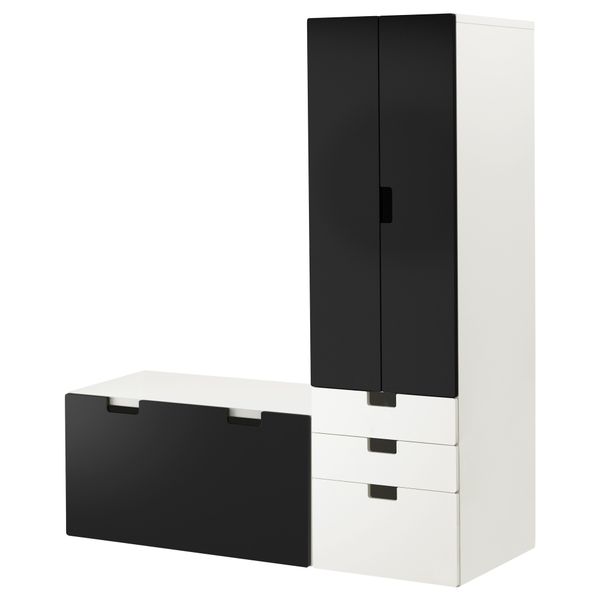Комбинация для хранения со скамьей СТУВА, белый, черный (150x50x192 см) - фото 1