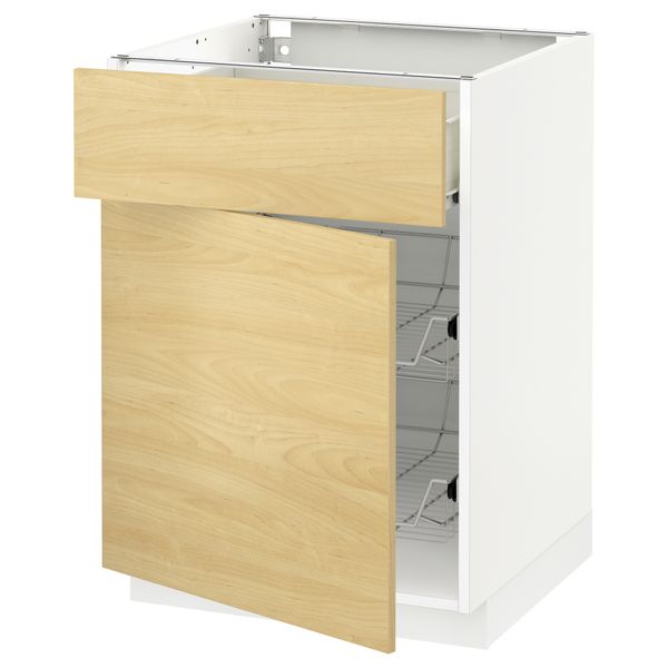 Напольный шкаф с проволочной корзиной, ящиком, дверью МЕТОД / ФОРВАРА, белый, Тингсрид береза - схема-чертеж с размерами