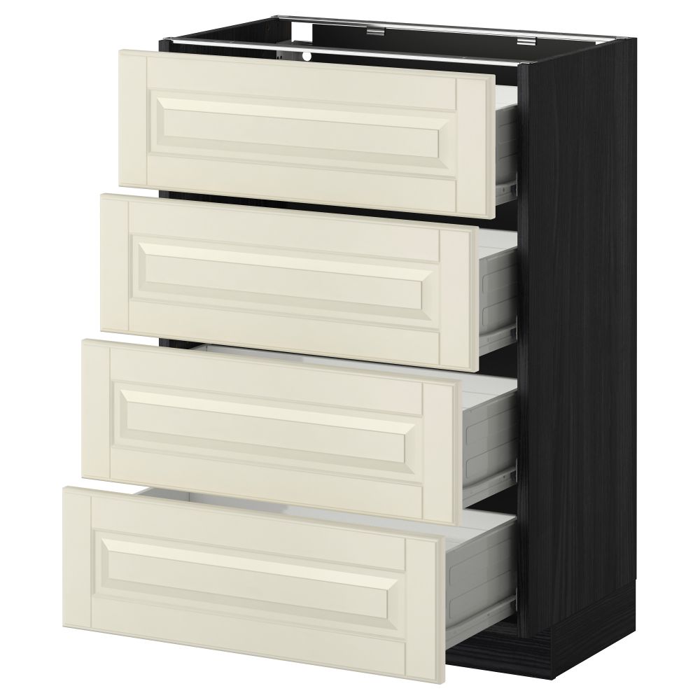 Напольный шкаф 4 фронтальных панели, 4 ящика МЕТОД / ФОРВАРА, черный, Будбин белый с оттенком - схема-чертеж с размерами