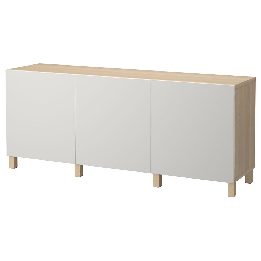 Комбинация для хранения с дверцами, под беленый дуб/Лаппвикен светло-серый 180x40x74 см IKEA БЕСТО 392.467.13 - фото 1