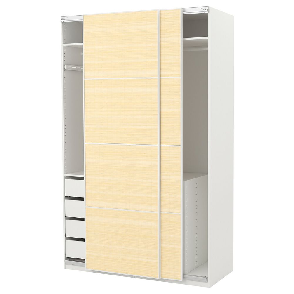 Гардероб, белый, Фьельхамар светлый бамбук, 150x66x236 см IKEA ПАКС 893.063.04 - фото 1