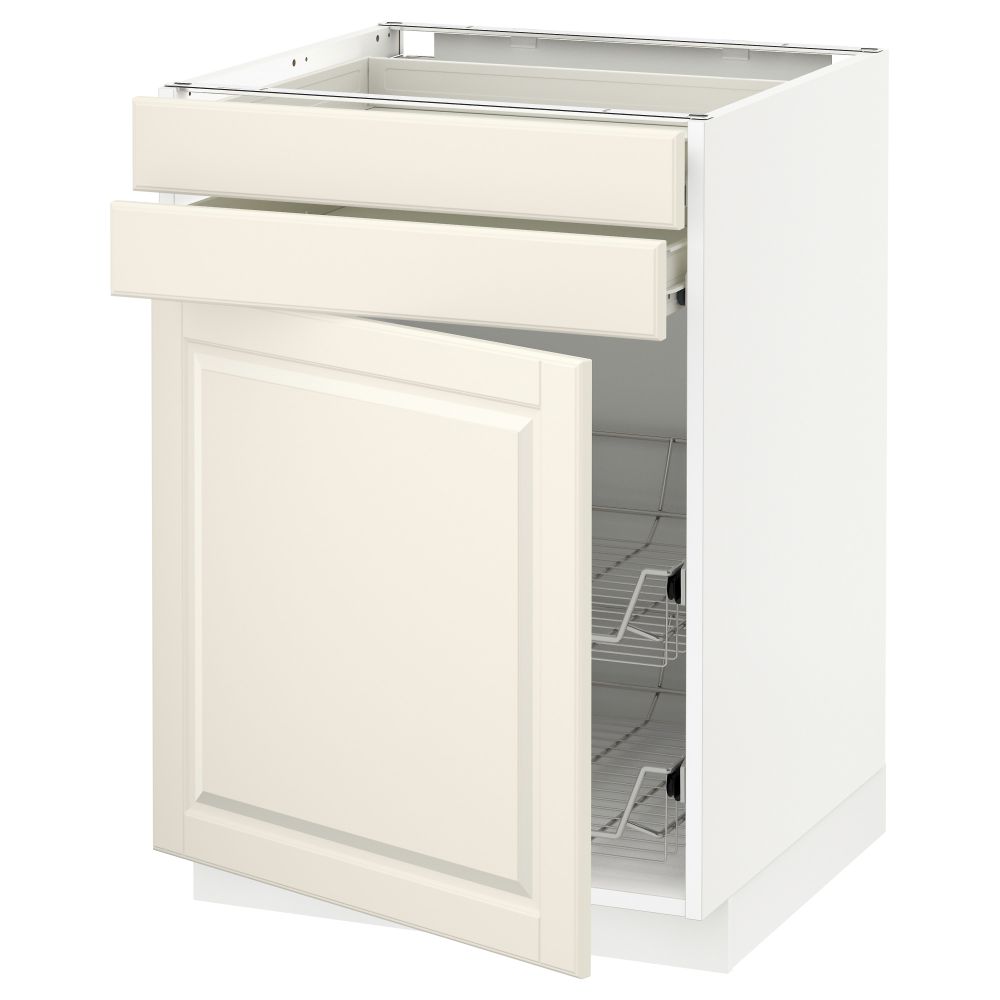 Напольный шкаф, дверца, 2 ящика, проволочных корзин МЕТОД / ФОРВАРА, белый, Будбин белый с оттенком - схема-чертеж с размерами