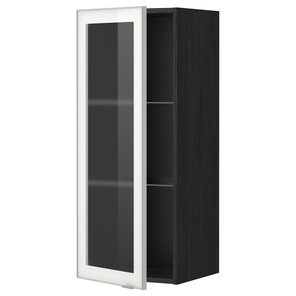 Навесной шкаф с полками, стекляными дверцы МЕТОД, черный, Ютис матовое стекло - схема-чертеж с размерами