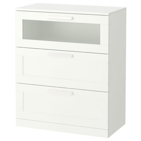 Комод с 3 ящиками, белый, матовое стекло, 78x95 см IKEA БРИМНЭС 603.951.31