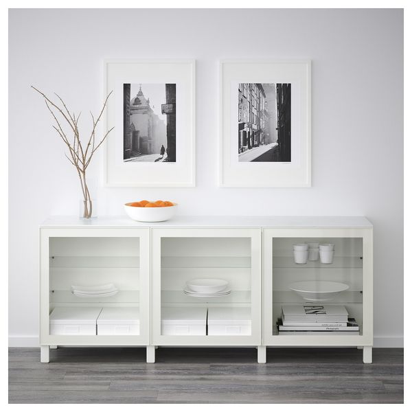 Комбинация для хранения с дверцами БЕСТО, белый, Глассвик белый прозрачное стекло (180x42x74 см) - схема-чертеж с размерами