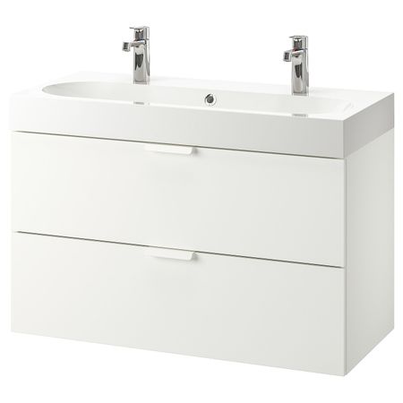 Шкаф для раковины с 2 ящ, белый/БРОГРУНД смеситель 100x48x68 см IKEA GODMORGON ГОДМОРГОН / BRÅVIKEN БРОВИКЕН 892.925.09
